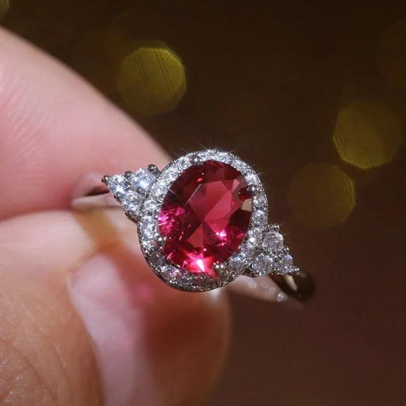 ✨ Refine Oval Shiny Red Zircon Ruby Rings for Women, PD320 - Picture 6 of 10